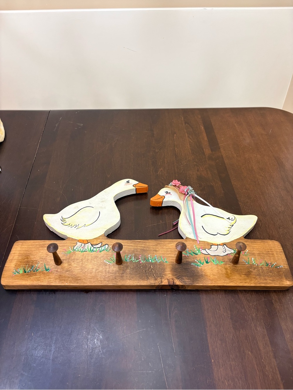 Handpainted Wooden Goose Peg Rack Geese